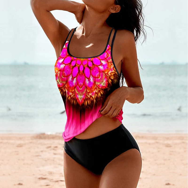 Women's Swimwear Tankini 2 Piece Normal Swimsuit 2 Piece Printing Ombre Graphic Beach Wear Summer Bathing Suits2