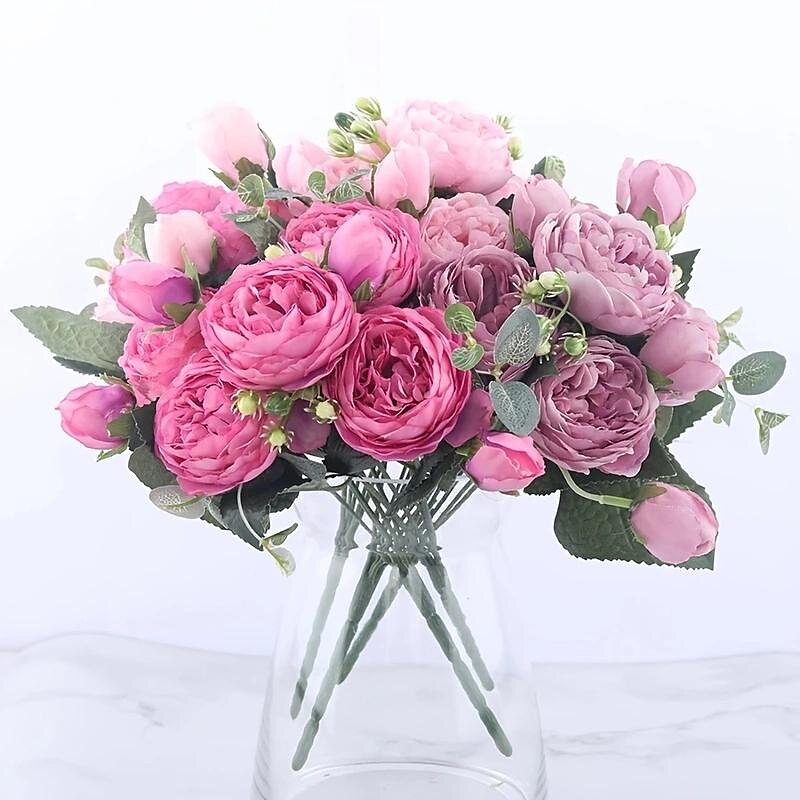 1pc Artificial Flower Stem, Silk Peony, Artificial Flowers Bouquet, Fake Flowers For Home Wedding Decoration Mother's Day Gifts Birthday Gifts