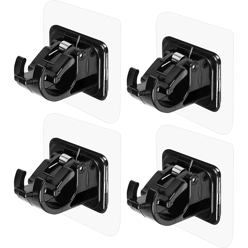4Pcs Self Adhesive Curtain Rod Bracket Punch-free Curtain Rod Clips Nail-Free Hook Adjustable Shower Curtain Rod Hanging Holder4