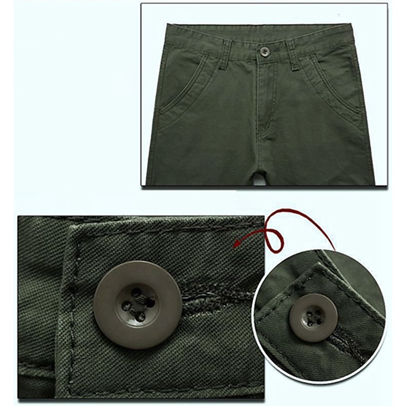 Men's Cargo Pants Combat Trousers 8 Pocket Plain Breathable Lightweight Full Length Casual Daily Trousers ArmyGreen Black Micro-elastic4