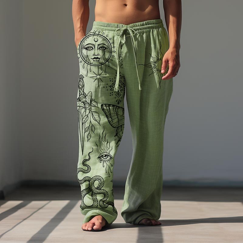 Men's Sun Linen Pants Pants Trousers Baggy Pants Mid Waist Vintage Outdoor Daily Wear Streetwear Fall & Winter Black White Green4