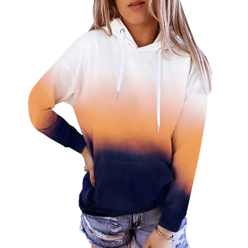 Women's Hoodie Sweatshirt Pullover Active Sportswear Color Block Casual Sports Hooded Drawstring Print Front Pocket Long Sleeve Yellow Red Purple Orange Fall & Winter4