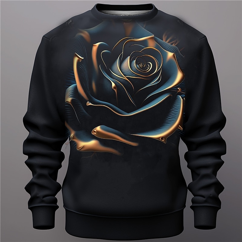 Men's Graphic Rose Sweatshirts Golf Pullover Sweatshirt Long Sleeve Sweatshirt Crew Neck Fashion Daily Casual 3D Print Vacation Holiday Going out Print Spring &  Fall