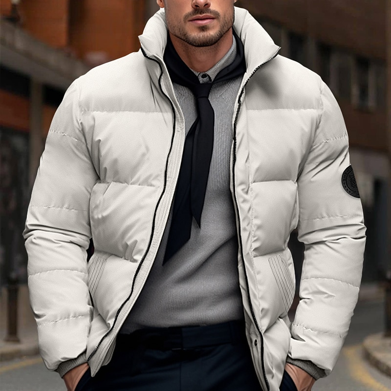 Men's Winter Coat Winter Jacket Puffer Jacket Zipper Pocket Polyster Pocket Outdoor Date Casual Daily Regular Fashion Casual Thermal Warm Windproof Winter Plain Black White Red Green Puffer Jacket