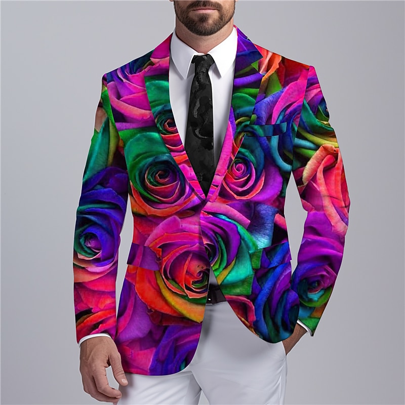 Men's Rose Long Sleeve Turndown Business Work Wear to work Going out Buttons Print Multi Pocket2