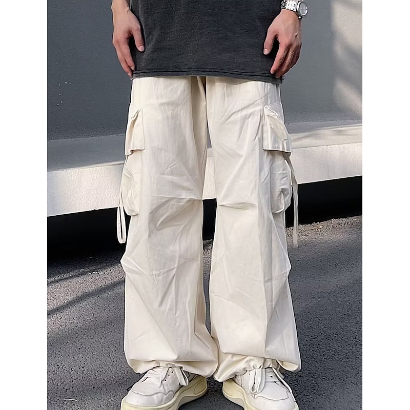 Men's Cargo Pants Cargo Trousers Baggy Pants Techwear Pocket Drawstring Elastic Waist Plain Comfort Breathable Outdoor Daily Going out Casual Big and Tall Black Blue2