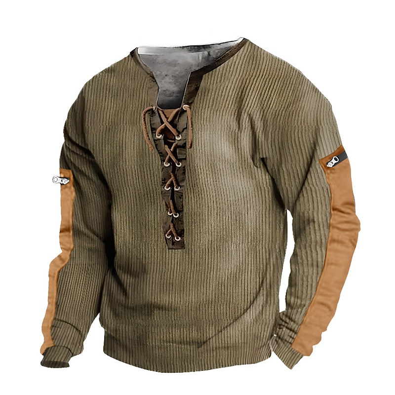 Men's Sweatshirt Black Blue Brown V Neck Color Block Lace up Patchwork Sports & Outdoor Daily Holiday Corduroy Streetwear Basic Casual Spring &  Fall Clothing Apparel Hoodies Sweatshirts  Long Sleeve