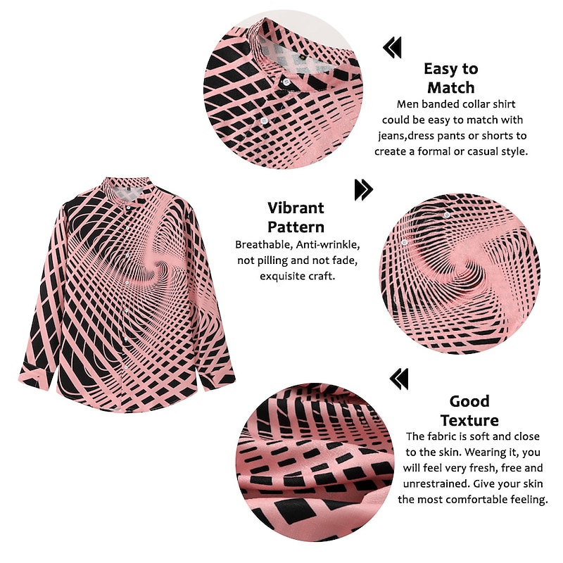 Men's Optical Illusion Geometric Pattern Shirt Button Up Shirt Long Sleeve Fashion Streetwear Designer Outdoor Casual Daily Summer Spring Fall Stand Collar Print White Yellow Pink Blue Green2