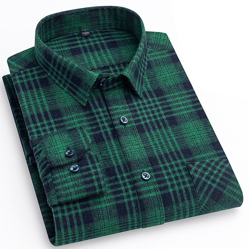 Men's Shirt Casual Shirt Plaid Shirt Button Up Shirt Plaid / Check Outdoor Daily Wear Red Navy Blue Royal Blue Dark Green Long Sleeve Lapel Fall & Winter Clothing Apparel Front Pocket3