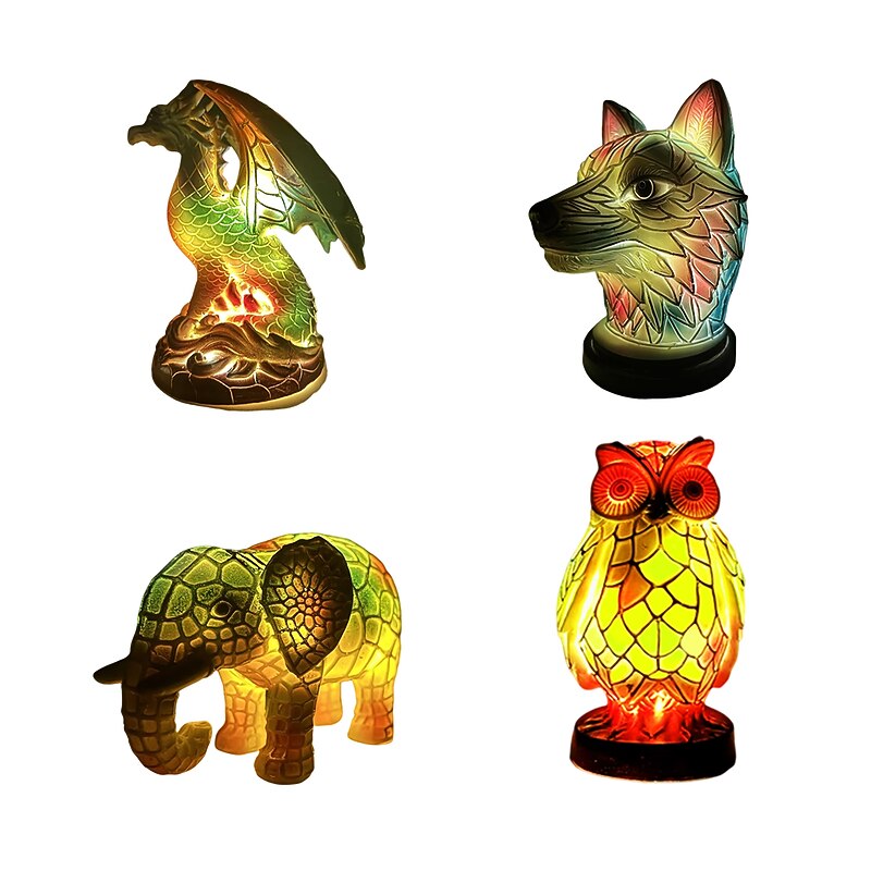 Resin Desk Lamp Animal Series Simulated Stained Glasss Decor Table Lamp Vintage Stained Bedside Lamp 15cm/5.9inch4