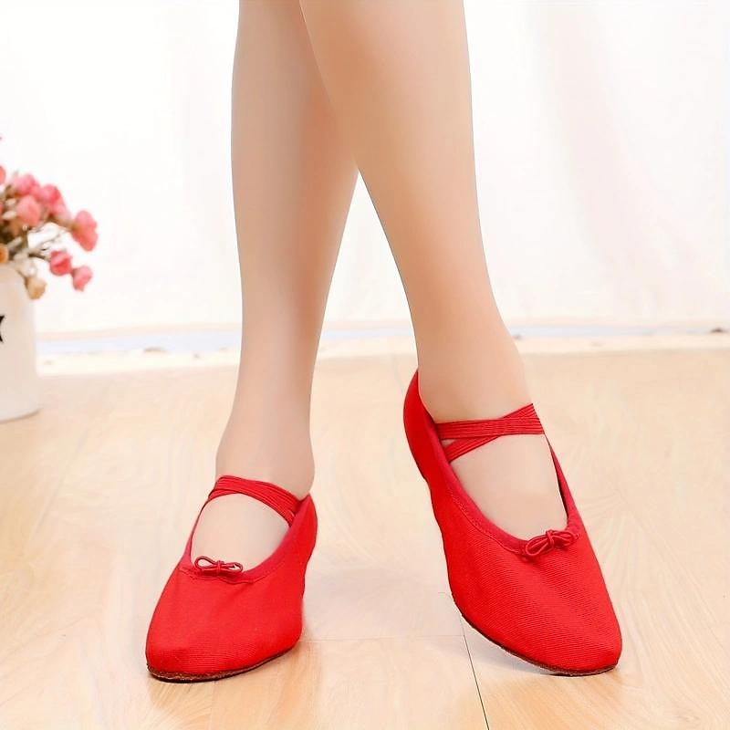 Women's Canvas Ballet Shoes, Low Heel Dance Training Shoes with Suede Sole for Comfortable Practice2