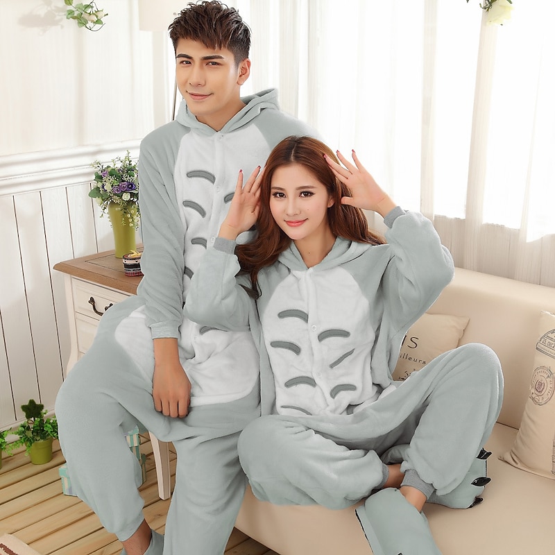 Adults' Patchwork Nightwear Camouflage Onesie Costume Carnival Costume Cat Totoro Onesie Pajamas Kigurumi Pajamas Pajamas Funny Costume For Men's Women's Women Christmas Carnival New Year Cartoon4