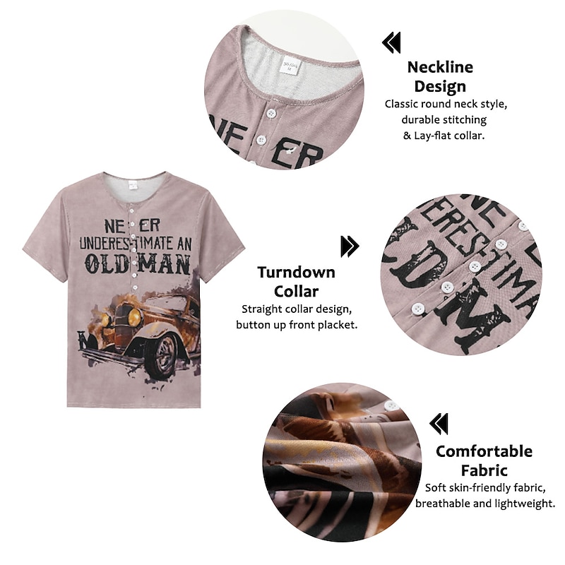Men's Funny Old Man Henley T-Shirt with Vintage Classic Car Graphic - Never Underestimate Tee2