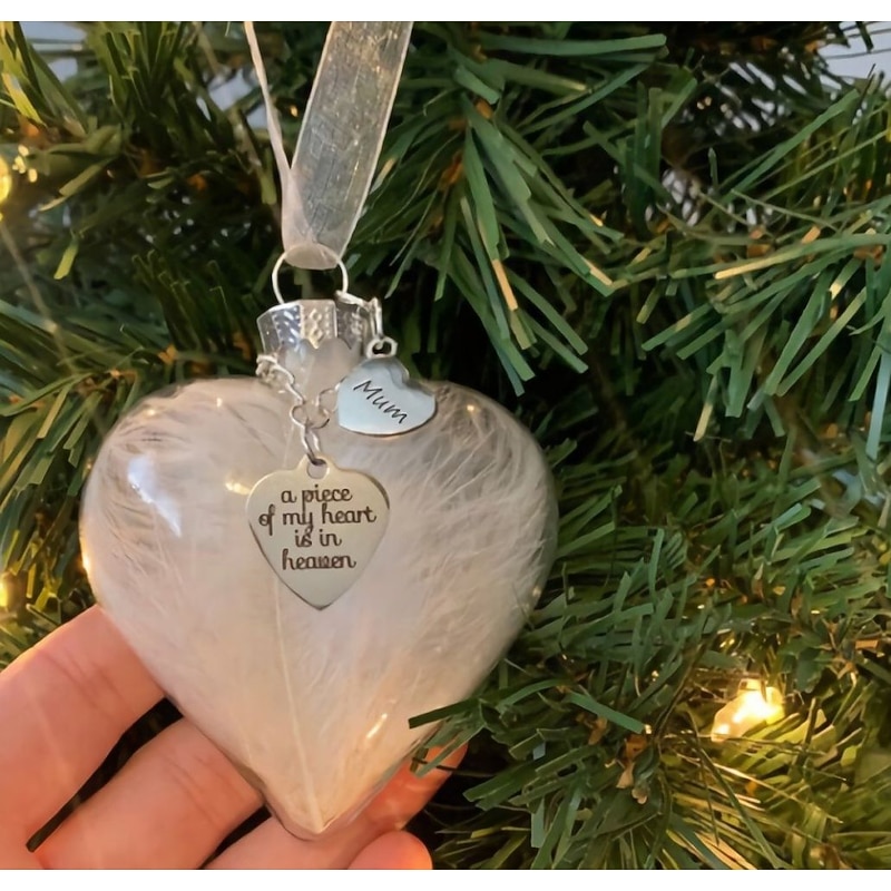 My Heart Is In Heaven Memorial Pendant Name Ornament Keepsake Feather Plastic Ball Ornament, Valentines Day Gift3