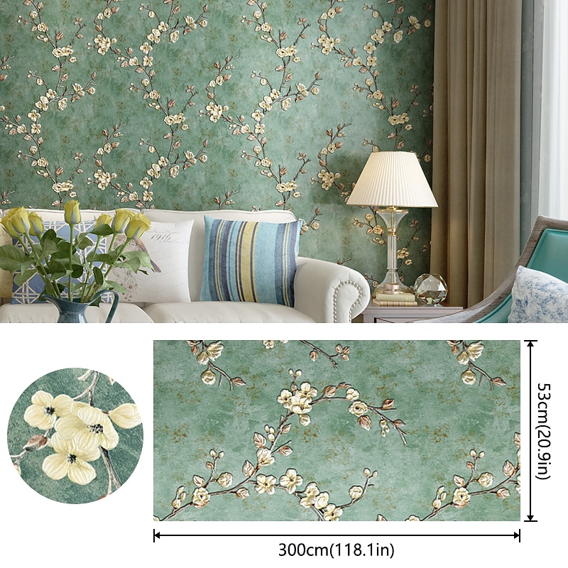 Cool Wallpapers Flower Wallpaper Wall Mural 3D Wall Cover Sticker Film Peel and Stick Removable Self Adhesive Embossed Plum Blossom Non Woven Home Decoration 300*53cm2