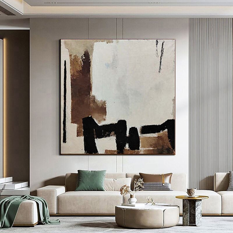 Handmade 3D Texture Art oil painting Hand Painted Oil Painting Beige Large Beige brown black Minimalist Painting Geometrical Plaster Painting home Decor ready to hang or canvas