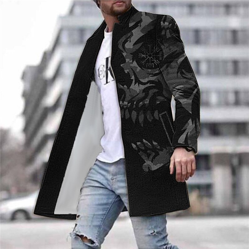 Men's Skull Graphic Prints Winter Coat Overcoat Coat Warm Comfortable Breathable Fashion Streetwear Cool Work Daily Wear Going out Pocket Print Fall & Winter Turndown Long Sleeve Purple Fuchsia Green4