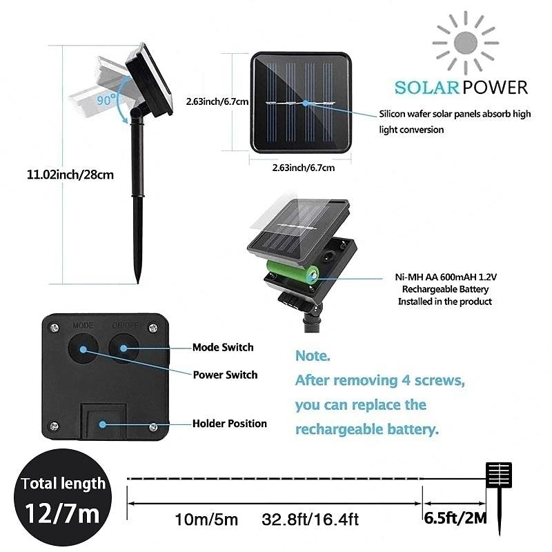 Solar Rope Lights Outdoor Waterproof LED Light String Flashing 8 Modes Outdoor Tube Light Copper Wire Fairy Lights for Garden Fence Patio Yard Party Wedding Christmas Halloween Indoor Outdoor Deco4