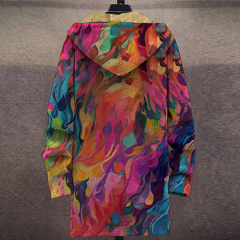 Men's Rainbow Gradual Winter Coat Fleece Jacket Coat Thermal Warm Artistic Abstract Daily Wear Going out Pocket Print Fall & Winter Hooded Long Sleeve Fuchsia2