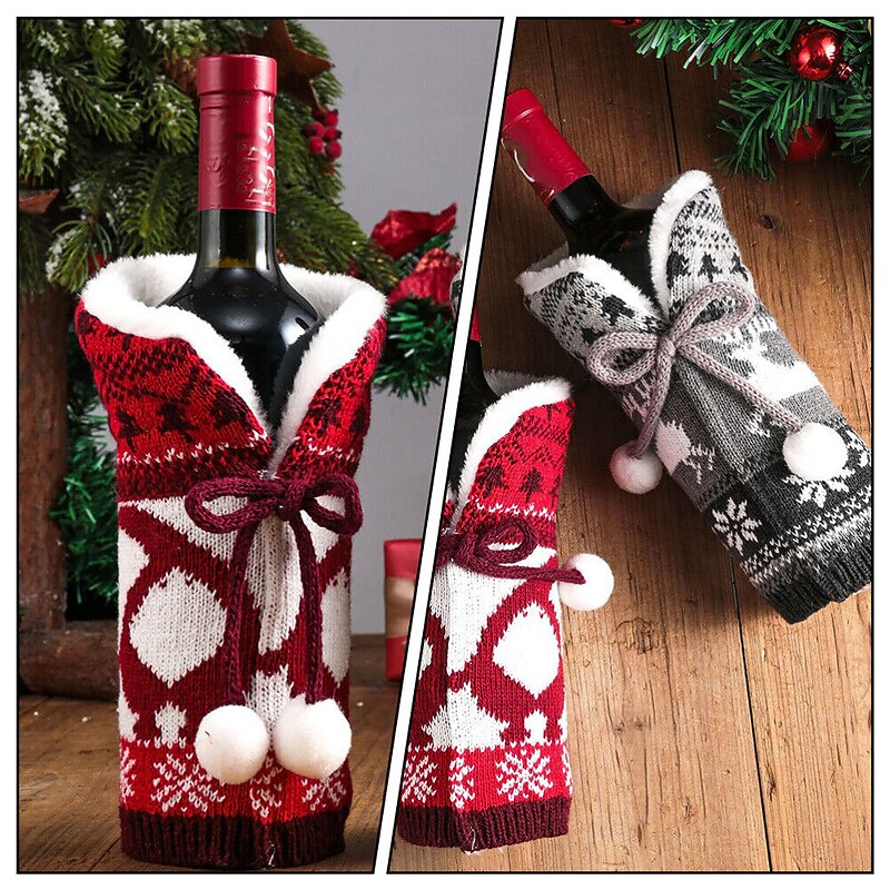 Christmas Wine Covers Fuzzy Ball Knit Wine Bottle Covers Christmas Decorations Ambiance Products Home Festive Wine Bottle Covers, Small Business Supplies2