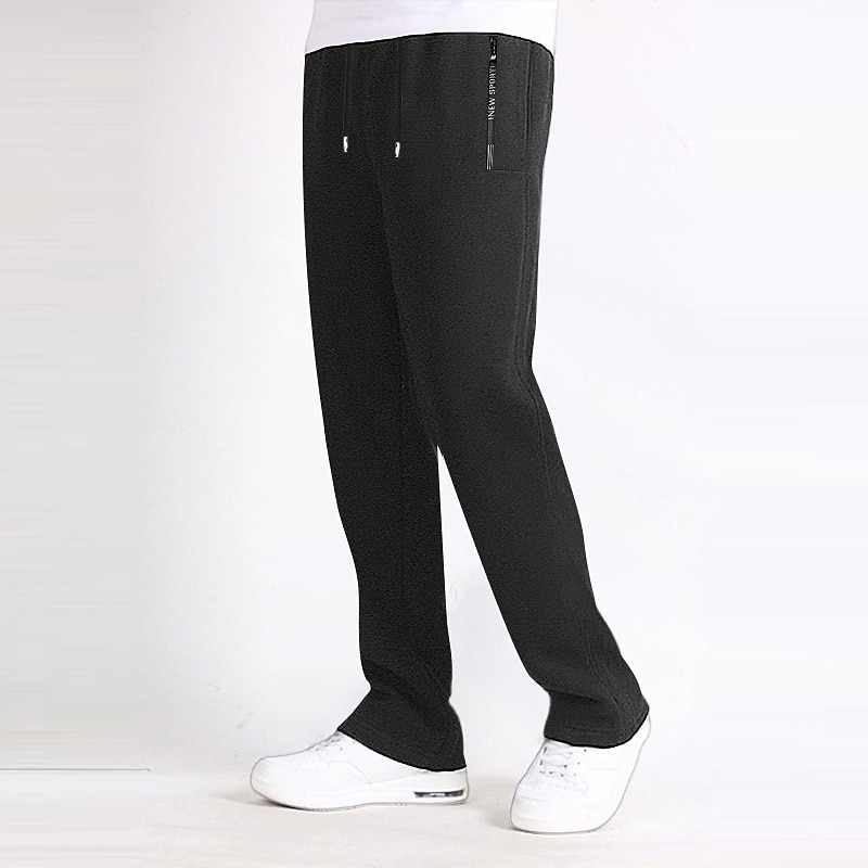Men's Fleece Pants Sweatpants Joggers Trousers Drawstring Elastic Waist Straight Leg Plain Comfort Warm Casual Daily Holiday Sports Fashion Black Black Straight Leg Micro-elastic3