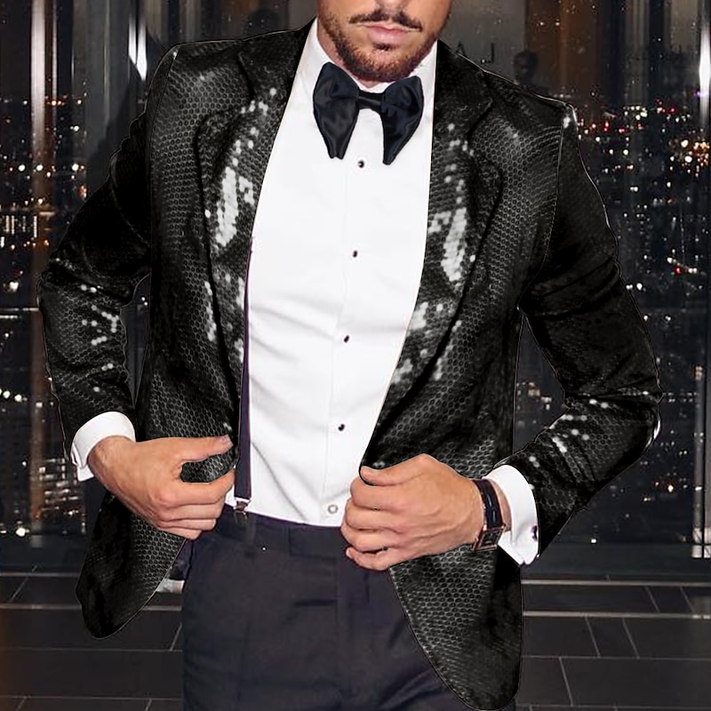 Men's Blazer Jacket Notch Collar Fashion Disco Sequin Pattern Blazer Black Silver Fuchsia Tailored Fit Single Breasted One-button2