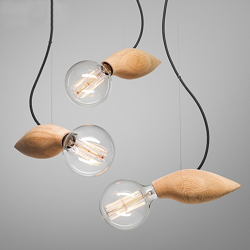 LED Chandelier, Creative E27 Wooden Ceiling Hanging Lamp Restaurant Lighting Hanging Light Art Bar Cafe Restaurant Solid Wood Pendant Lights 110-240V2