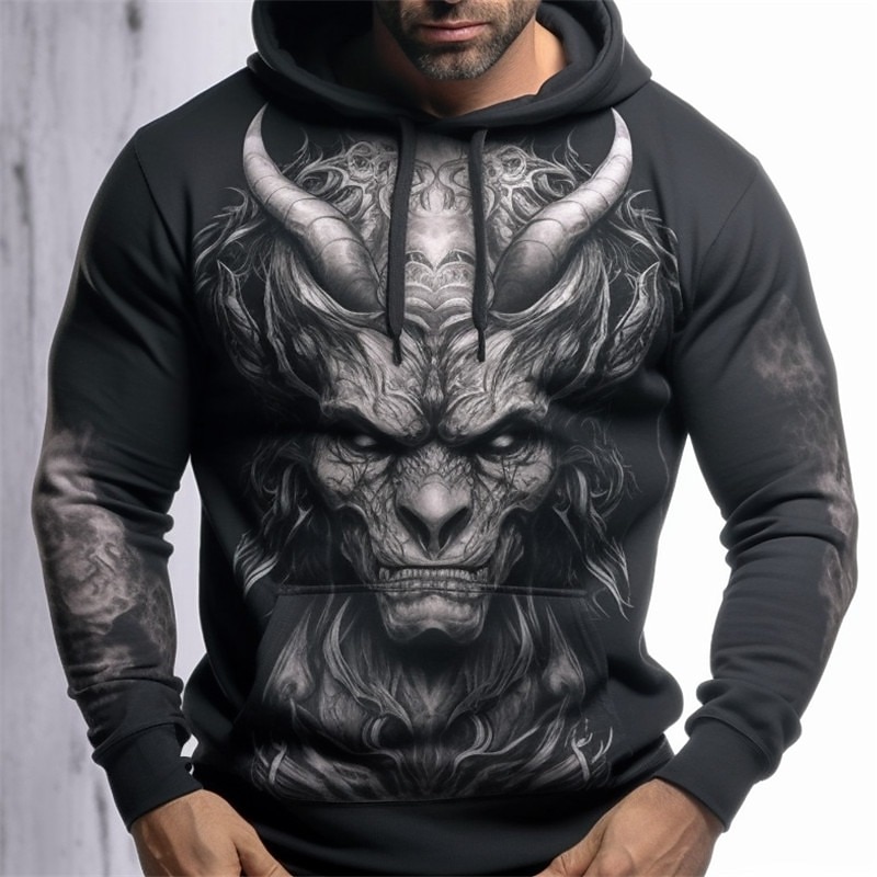 Men's OUKU Graphic Animal Hoodie Hoodies Sweatshirt Hoodie Long Sleeve Hooded Sweatshirt Hooded Fashion 3D Print Sports Outdoor Holiday Vacation 5 7 Print Front Pocket Spring &  Fall Designer3