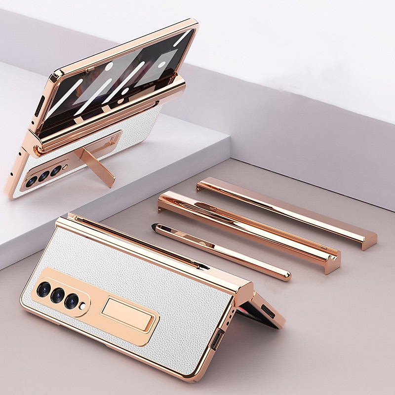 Phone Case For Samsung Galaxy Z Fold 5 Z Fold 4 Z Fold 3 Kickstand Shockproof PU Leather2