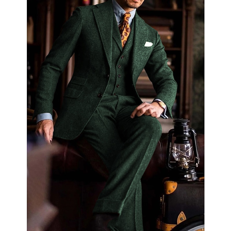 Men's Wedding Suits Notch Light Blue Burgundy Solid Colored Tailored Fit 3 Piece Single Breasted Two-buttons2