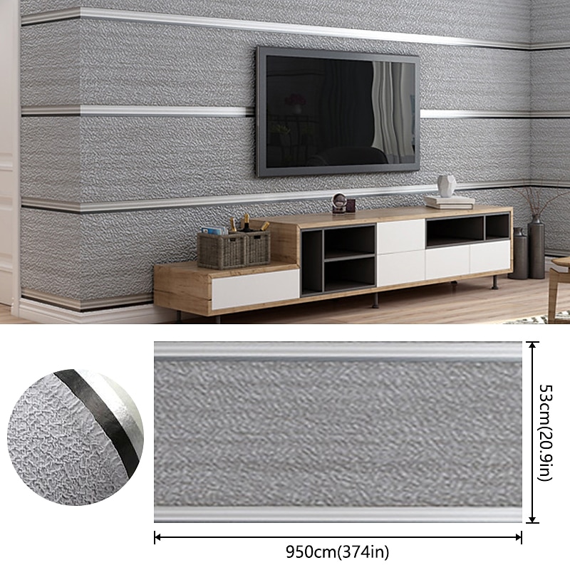 Cool Wallpapers White Grey Wallpaper Textured Wall Mural Wall Covering Sticker Film Embossed Stripe Non Woven Horizontal Vertical Stripes Deerskin Velvet Home Decor 53*950CM2