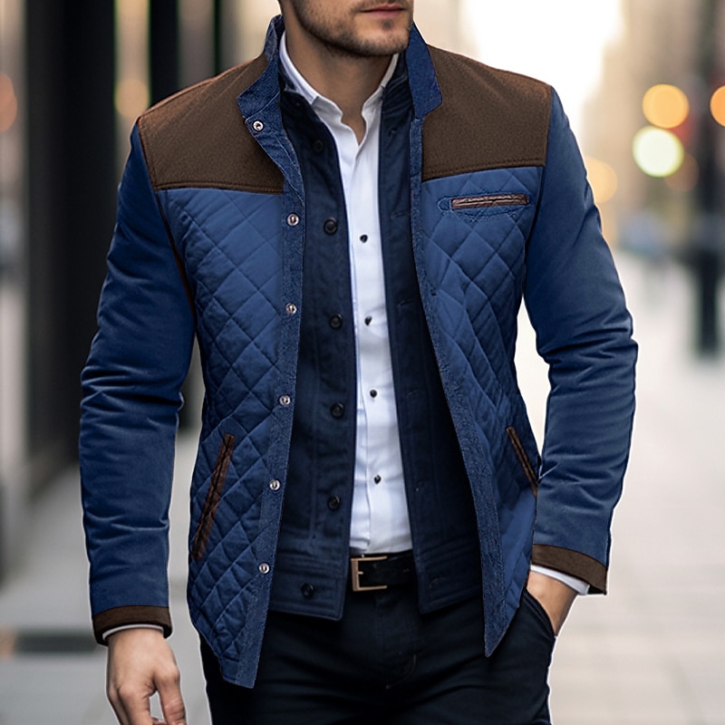 Men's Winter Coat Jacket Pocket Office & Career Date Casual Daily Outdoor Casual Sports Winter Color Block Brown Khaki Puffer Jacket