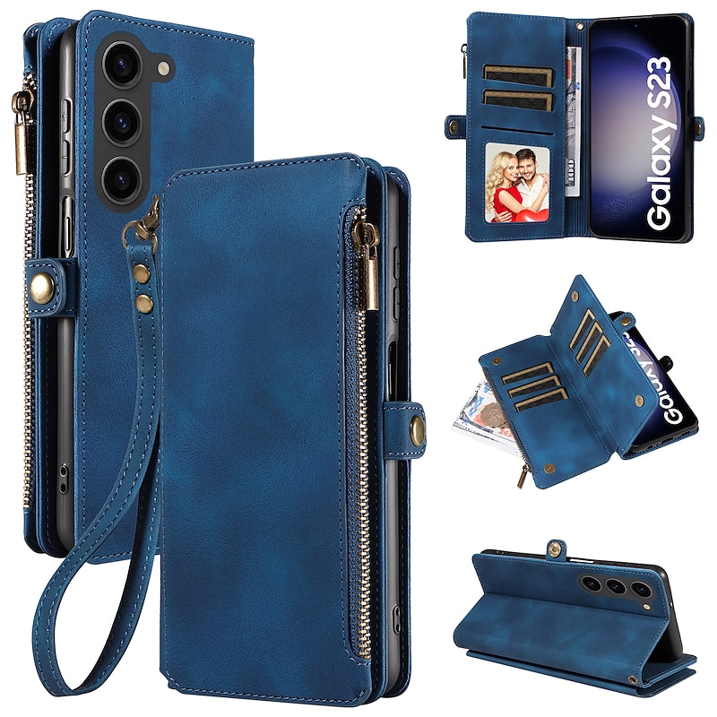 Phone Case For Samsung Galaxy S24 S23 S23 FE S22 S21 Ultra Plus S20 Wallet Case with Stand Holder Zipper Card Slot PU Leather