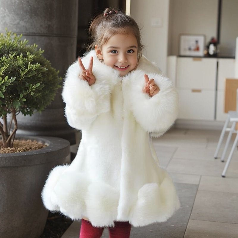Kids Girls' Faux Fur Coat Solid Color Fashion Performance Cotton Coat Outerwear 2-9 Years Spring Black White Pink3
