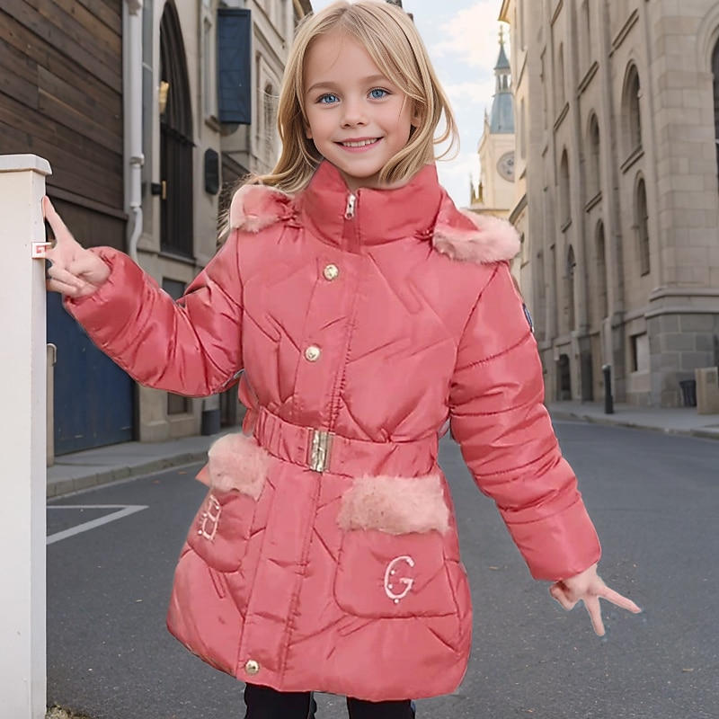 Kids Girls' Puffer Jacket Solid Color Active Zipper School Coat Outerwear 3-10 Years Spring Black Pink Wine