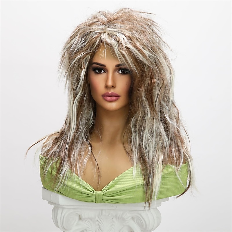 20-inch Synthetic Wig for Women - 70S 80S Long Wavy Curly Brown White Wig Punk Rocket Heat Resistant Wig - Ideal for Carnival Parties and Costume Cosplay Halloween Wigs3