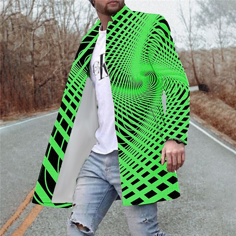 Men's Winter Coat Overcoat Coat Going out Weekend Print Fall & Winter Turndown Long Regular Fit White Red Green Jacket2