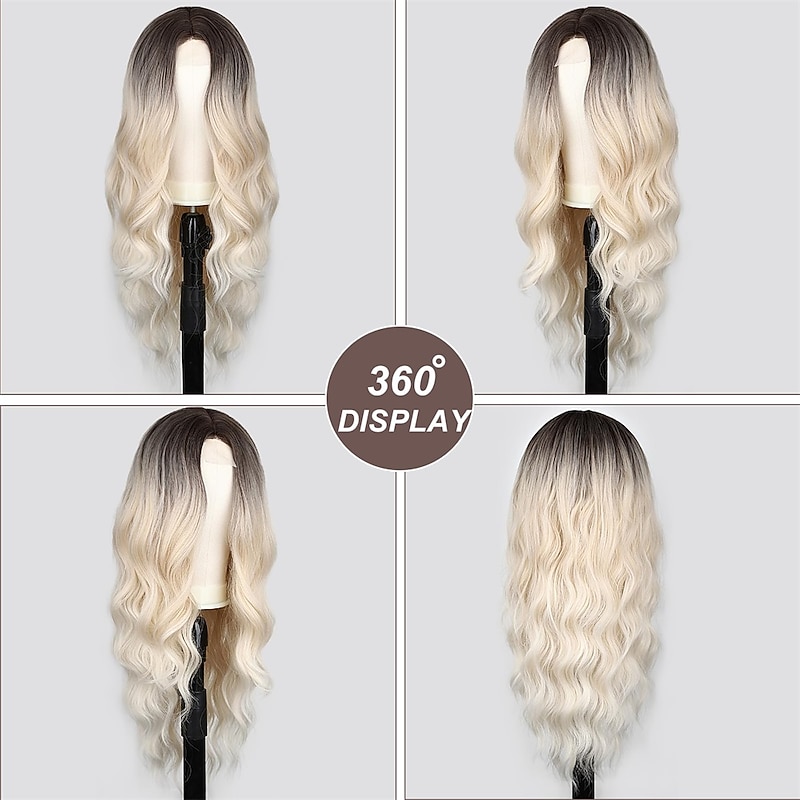 Platinum Blonde Wig, Long Blonde Wavy Wigs for Women 26 Inch Middle Part Natural Curly Synthetic Wig Heat Resistan Fiber Wig for Daily Party Use3