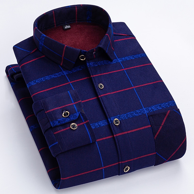 Men's Shacket Plaid / Striped / Chevron / Round Vacation New Year Dark Red Dark Navy Royal Blue Blue Long Sleeve Classic Collar Fall / Winter Clothing Apparel Print4