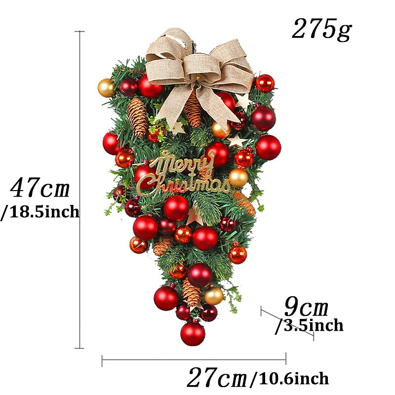 Christmas Swag Wreath Outdoor for Front Door Winter Wreath Window Wall Decoration Ball Upside Down Tree Pendant Creative Window Scene Layout Decoration Bow Rattan Door Hanging3