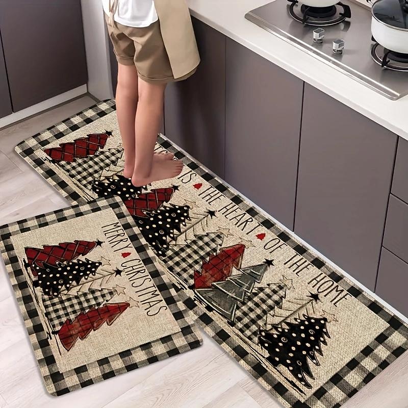 Christmas Decorations Floor Mat Kitchen Mat Water Absorption Oil Absorption Kitchen Floor Mat 1 Piece Holiday Decoration Floor Mat Doormat for Entering Households