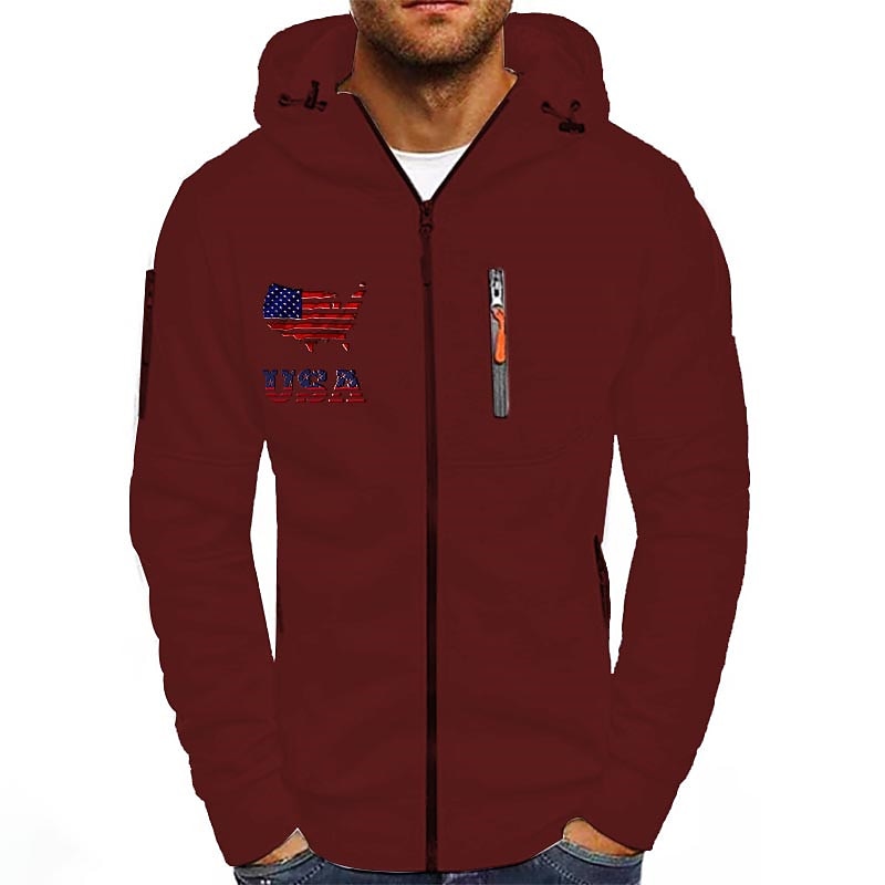 Men's Graphic Prints American Flag Hoodies Long Sleeve Sweatshirts  Hooded Fashion Daily Vacation Going out Spring &  Fall White Red Navy Blue Clothing Apparel Designer S M L XL 2XL 3XL2
