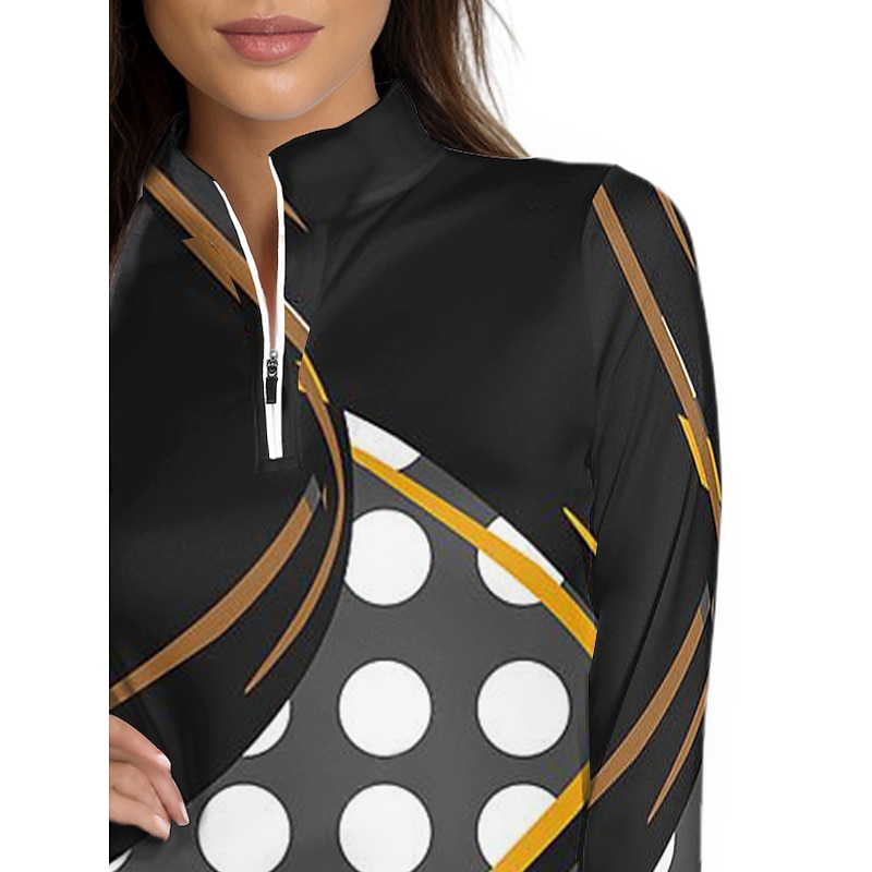 Women's Golf Polo Shirt Black Pink Blue Long Sleeve Sun Protection Top Polka Dot Fall Winter Ladies Golf Attire Clothes Outfits Wear Apparel3