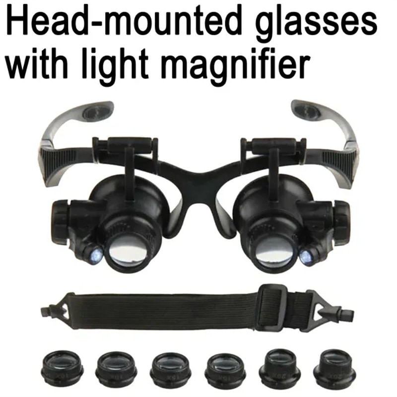 LED Lamp Jeweler Magnifier 15X 20X 25X Lens Magnifying Eye Glasses Loupe Jewelry Appraisal Watch Repair