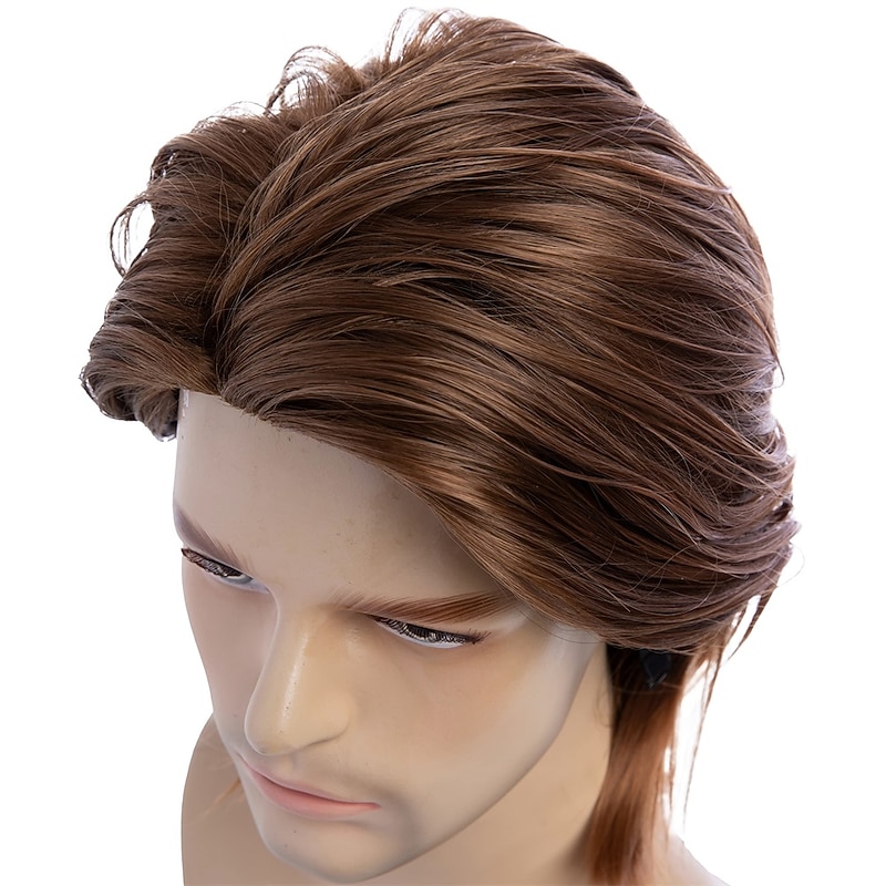 Mens Brown Wig Short Fluffy Natural Hair Synthetic Halloween Cosplay Costume Party Full Wigs3
