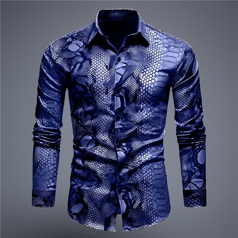 Men's Snake Print Shirt Button Up Shirt Long Sleeve Abstract Daily Wear Going out Fall & Winter Turndown Print Button-Down Purple Green Gray2