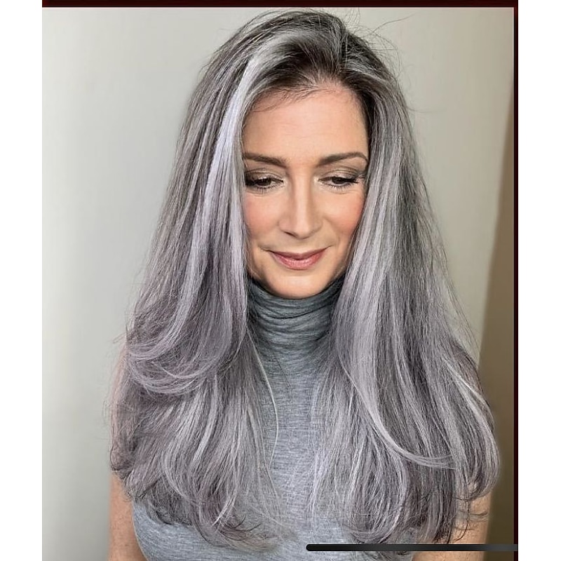 Grey Long Layered Wigs for Women Silver Wavy Wigs Natural Synthetic Hair Wig for Daily Party Use Christmas Party Wigs