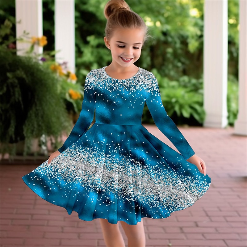 Girls' 3D Color Gradient Dress Long Sleeve 3D Print Fall Winter Vacation Sports & Outdoor Daily Cute Casual Beautiful Kids 3-12 Years Casual Dress A Line Dress Above Knee Regular Fit3