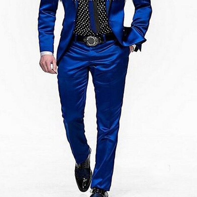 Men's Wedding Party Suits Peak Royal Blue Solid Colored Tailored Fit 2 Piece Single Breasted One-button2