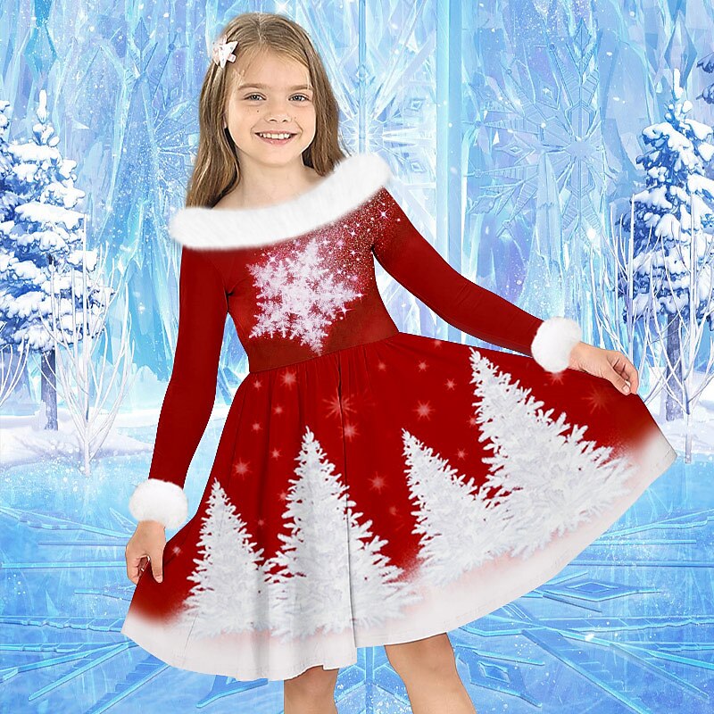 Girls' 3D Dress Long Sleeve 3D Print Fall Winter Sports & Outdoor Daily Holiday Cute Casual Beautiful Kids 3-12 Years Casual Dress Swing Dress A Line Dress Above Knee Polyester Regular3